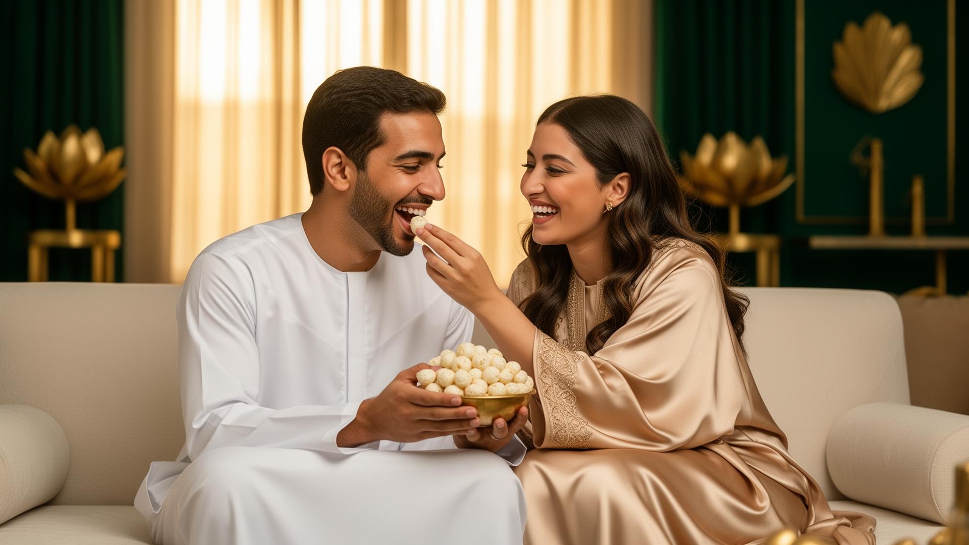 Elegant Emirati woman enjoying premium roasted Makhana